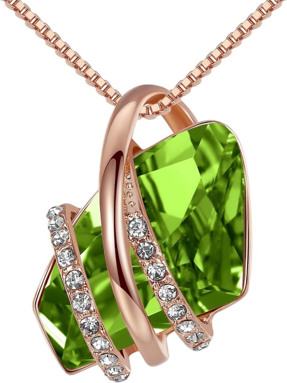 Birthstone Crystal Pendant Necklace, 18K Rose Gold & Silvertone, Adjustable